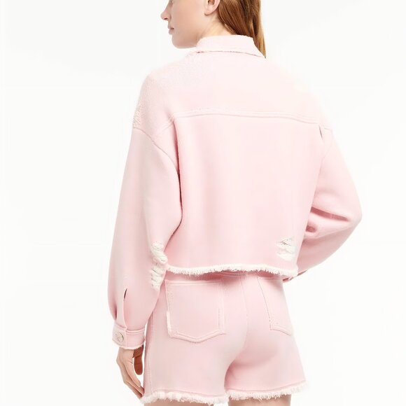 Barrie Denim fringed cashmere and cotton jacket-Light pink - Picture 3 of 14